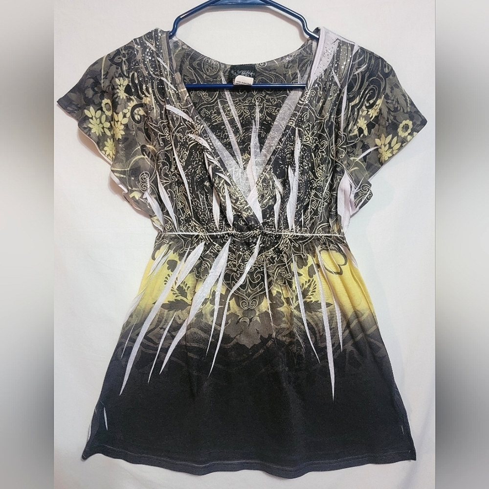 Day Trip Y2K Era Fairycore Embellished V Neck Blouse Size Small